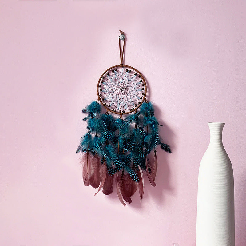 Retro Boho Dream Catcher Pendant with Feathers