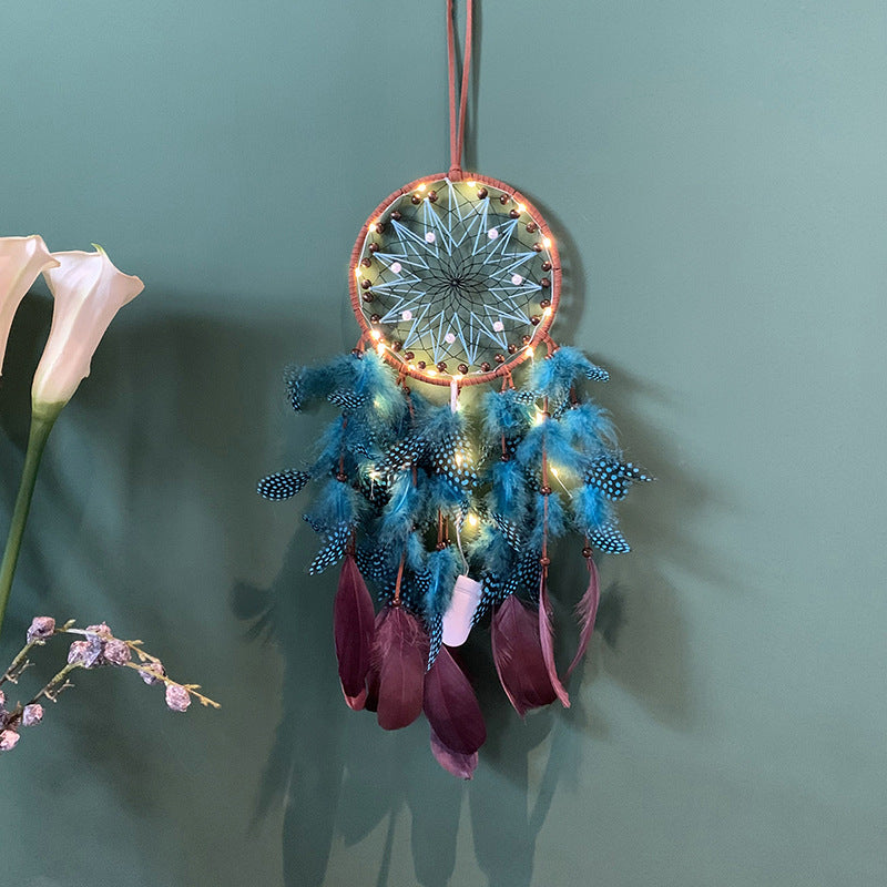Retro Boho Dream Catcher Pendant with Feathers