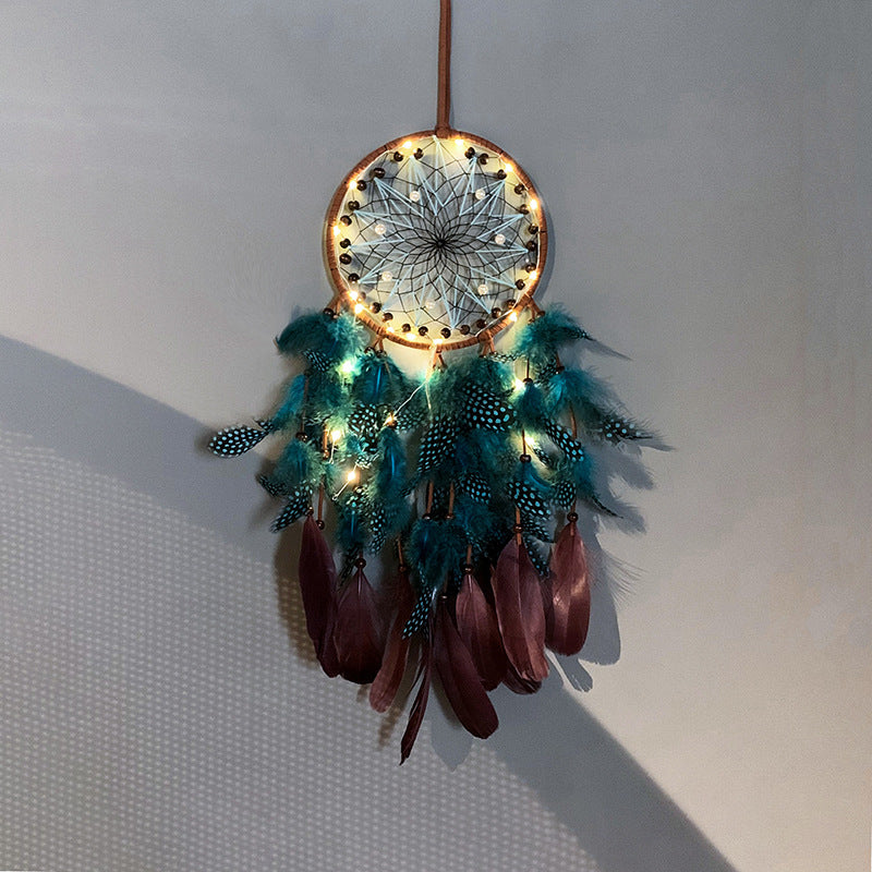 Retro Boho Dream Catcher Pendant with Feathers