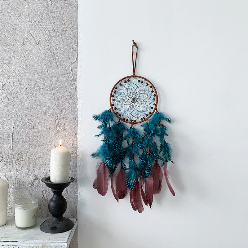 Retro Boho Dream Catcher Pendant with Feathers
