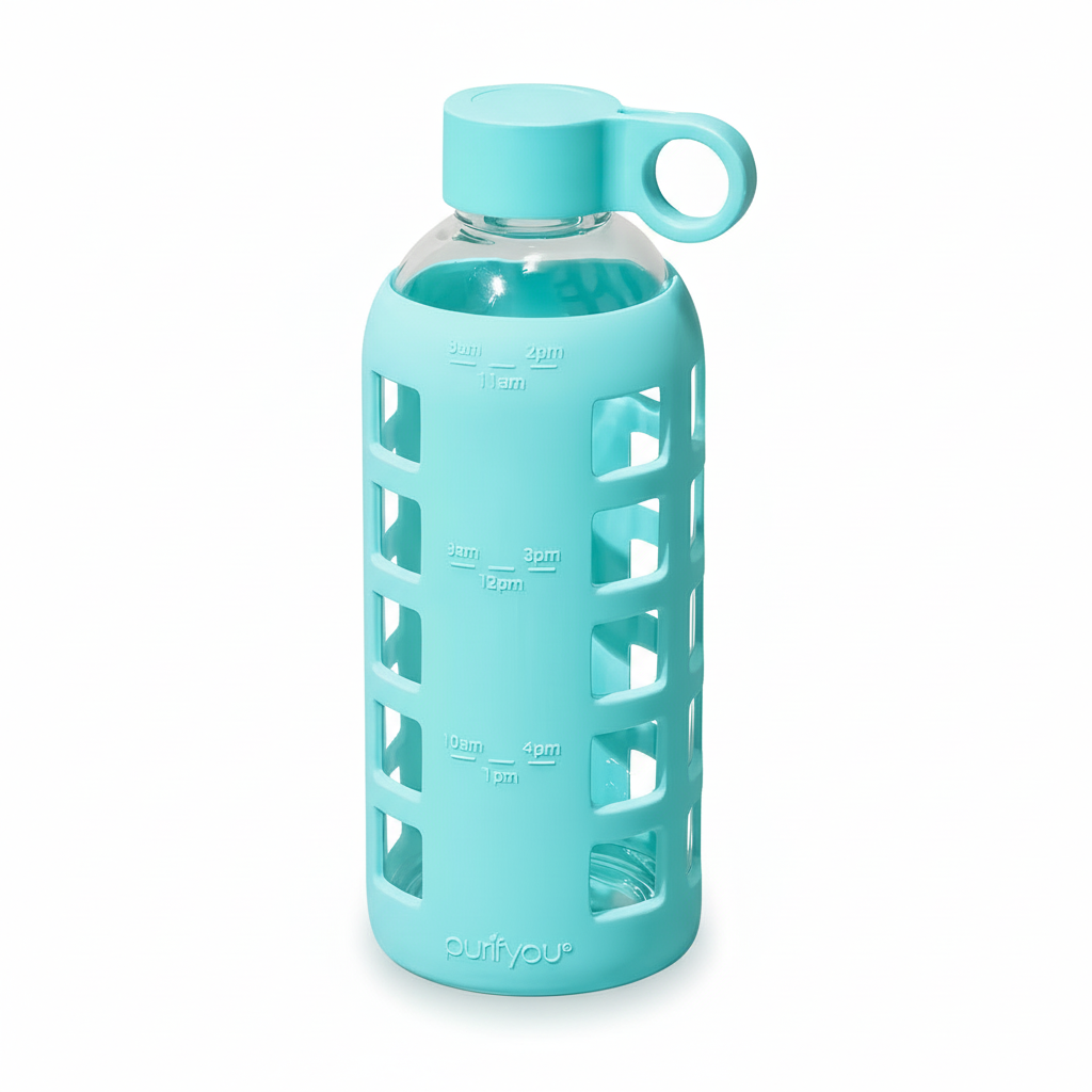 Glass Water Bottle with Silicone Sleeve & Time Markings