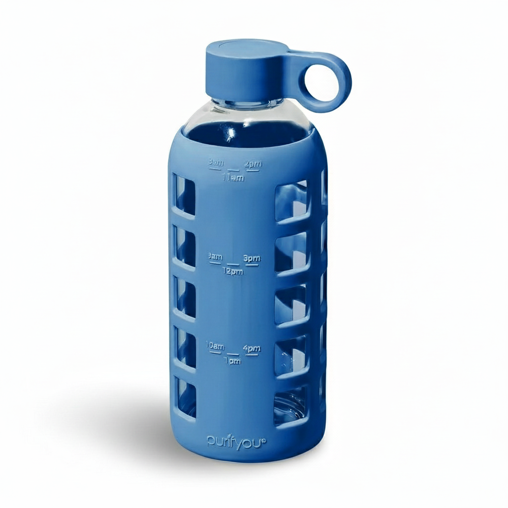 Glass Water Bottle with Silicone Sleeve & Time Markings