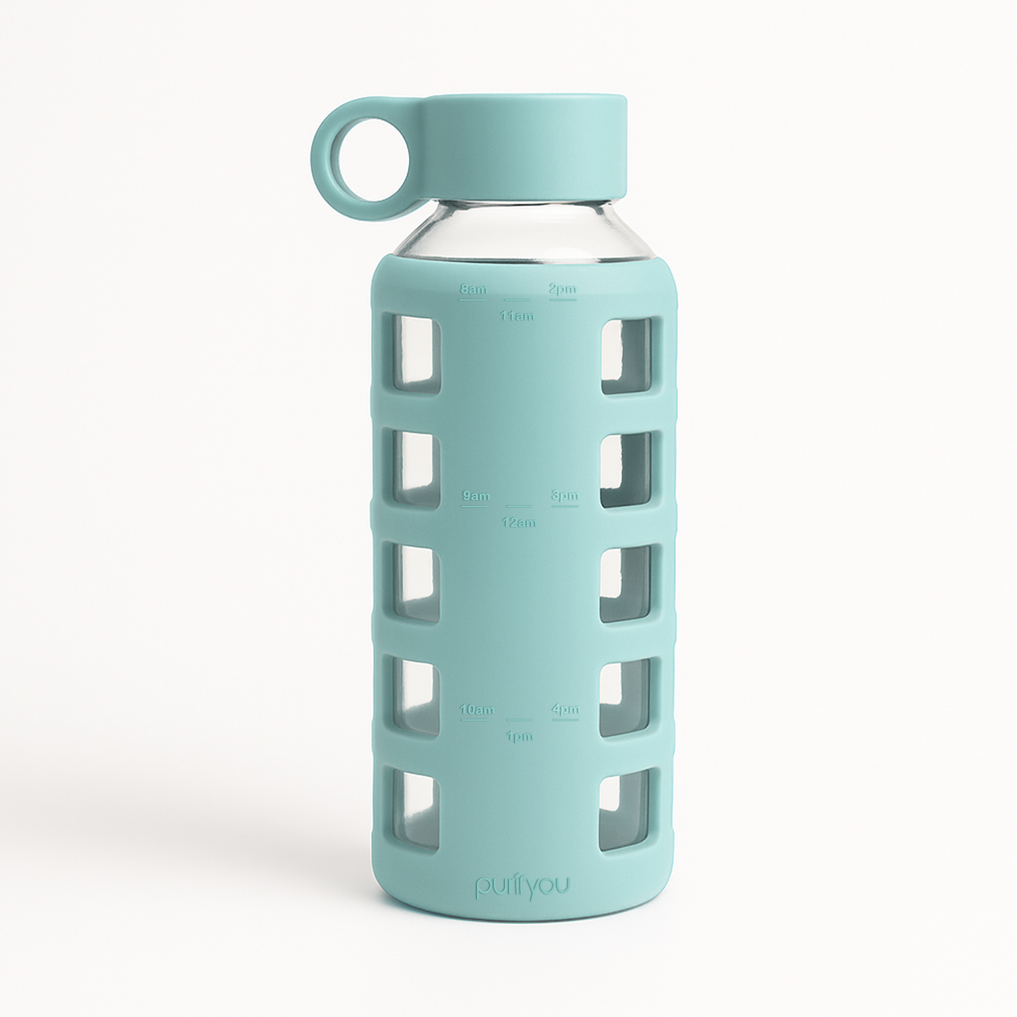 Glass Water Bottle with Silicone Sleeve & Time Markings