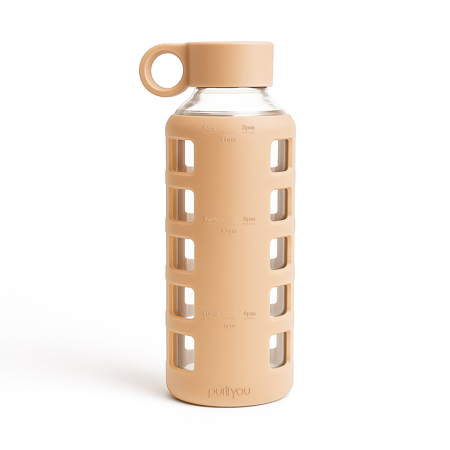 Glass Water Bottle with Silicone Sleeve & Time Markings