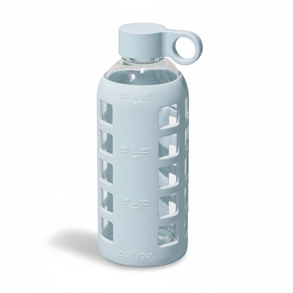 Glass Water Bottle with Silicone Sleeve & Time Markings