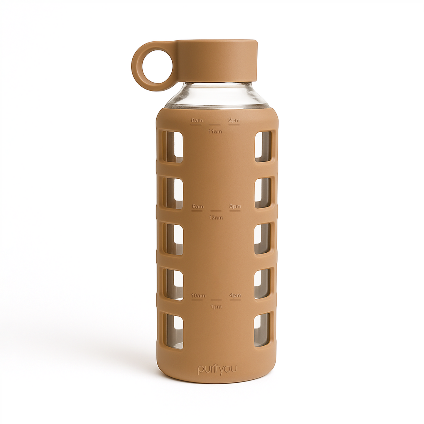 Glass Water Bottle with Silicone Sleeve & Time Markings