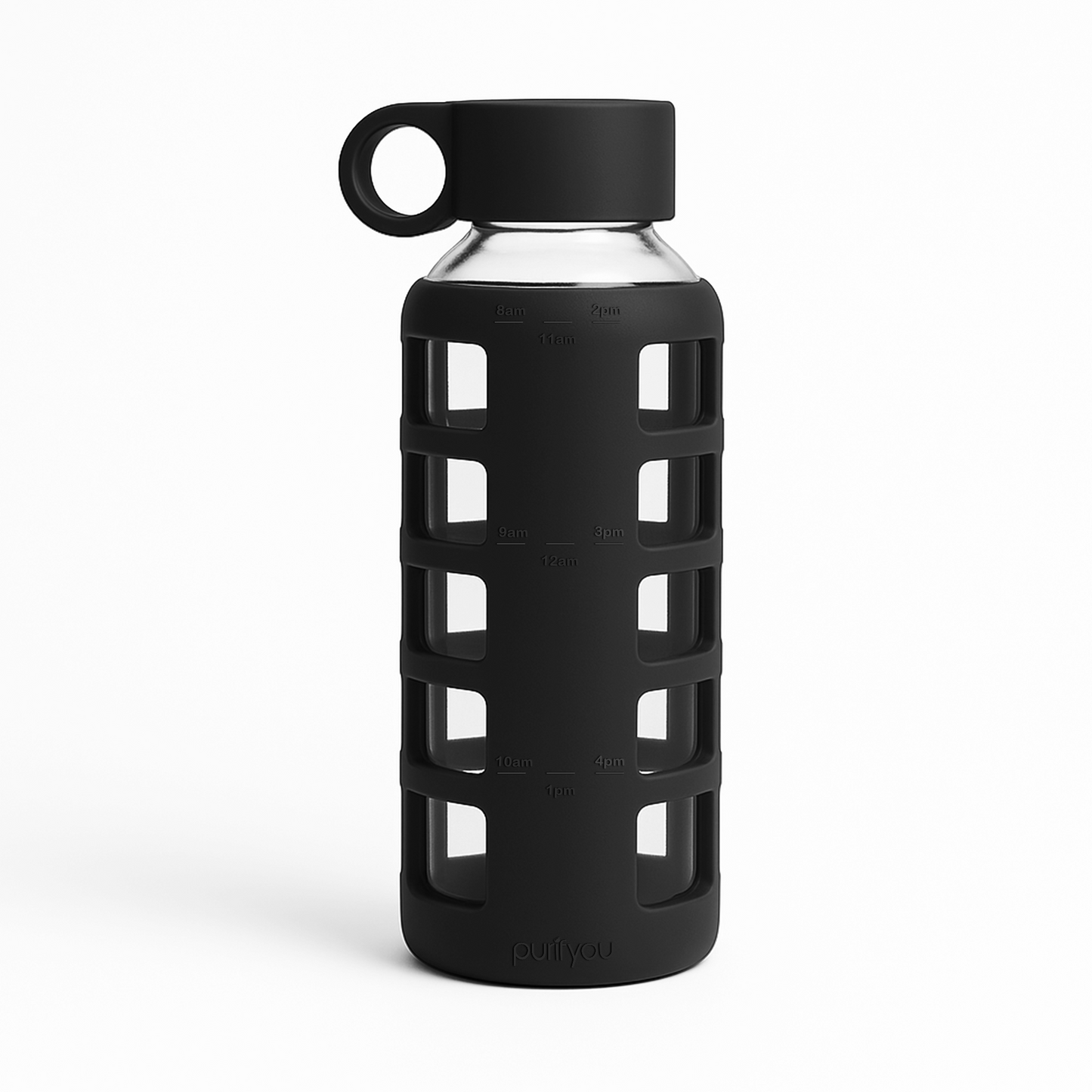 Glass Water Bottle with Silicone Sleeve & Time Markings