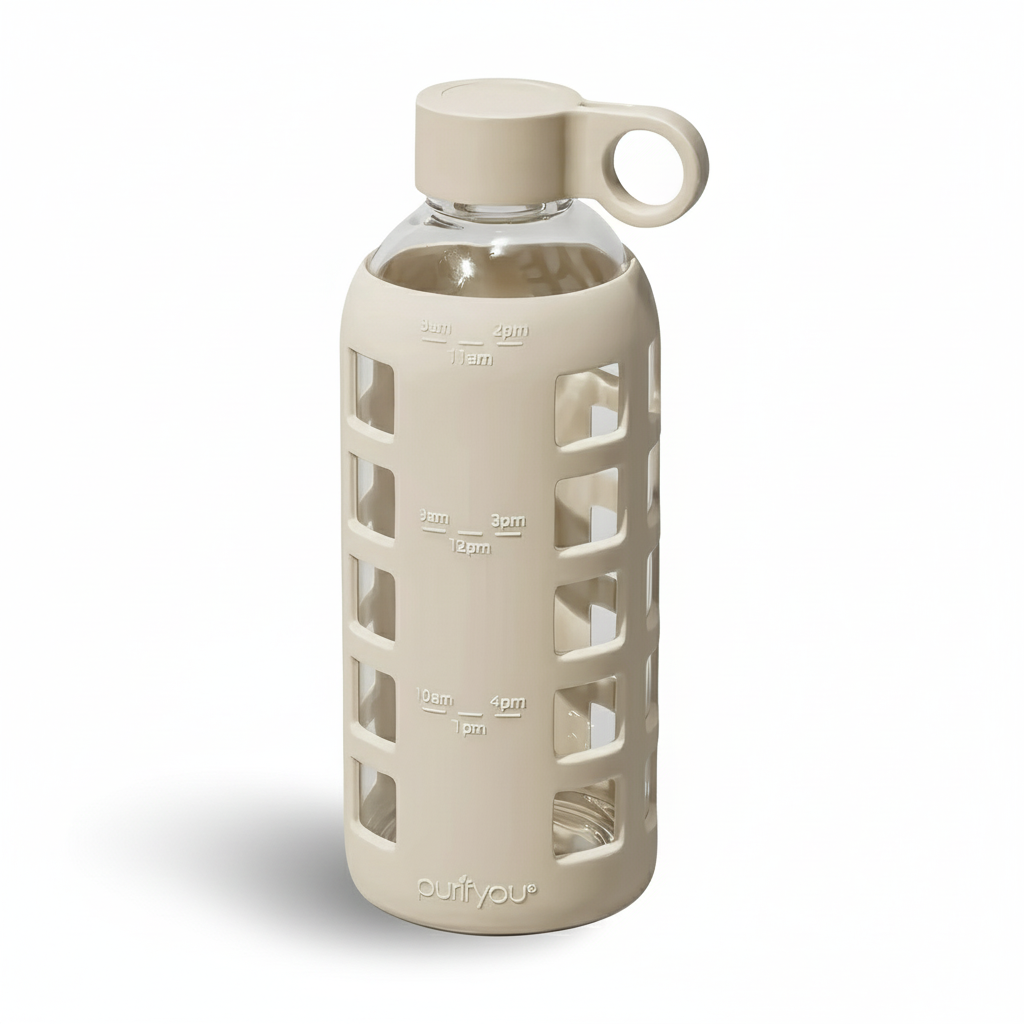 Glass Water Bottle with Silicone Sleeve & Time Markings