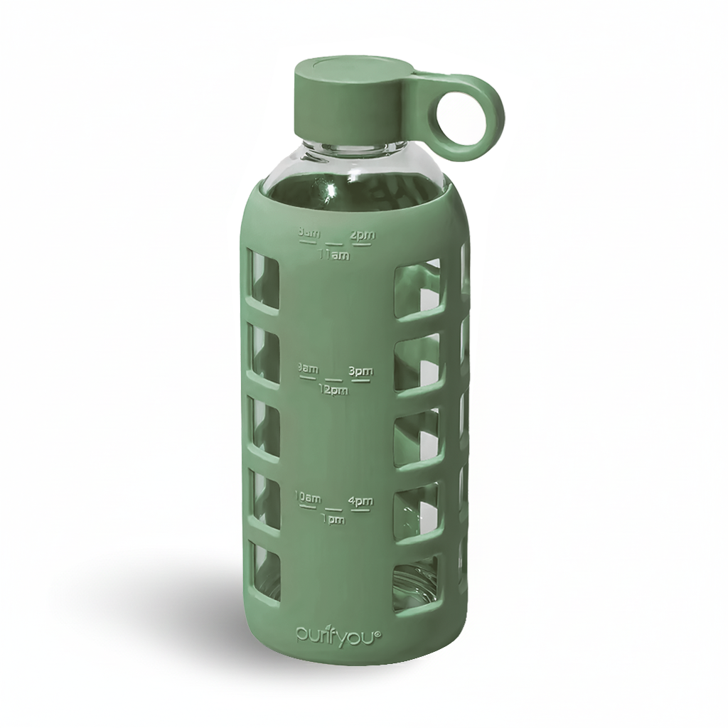 Glass Water Bottle with Silicone Sleeve & Time Markings