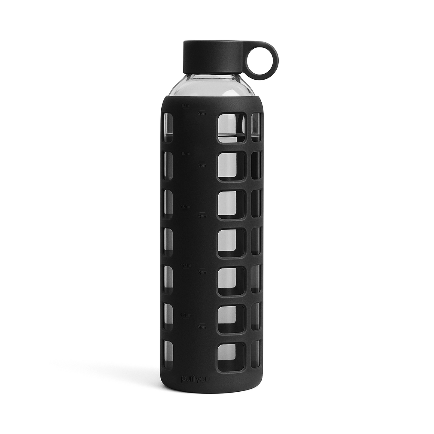 Glass Water Bottle with Silicone Sleeve & Time Markings