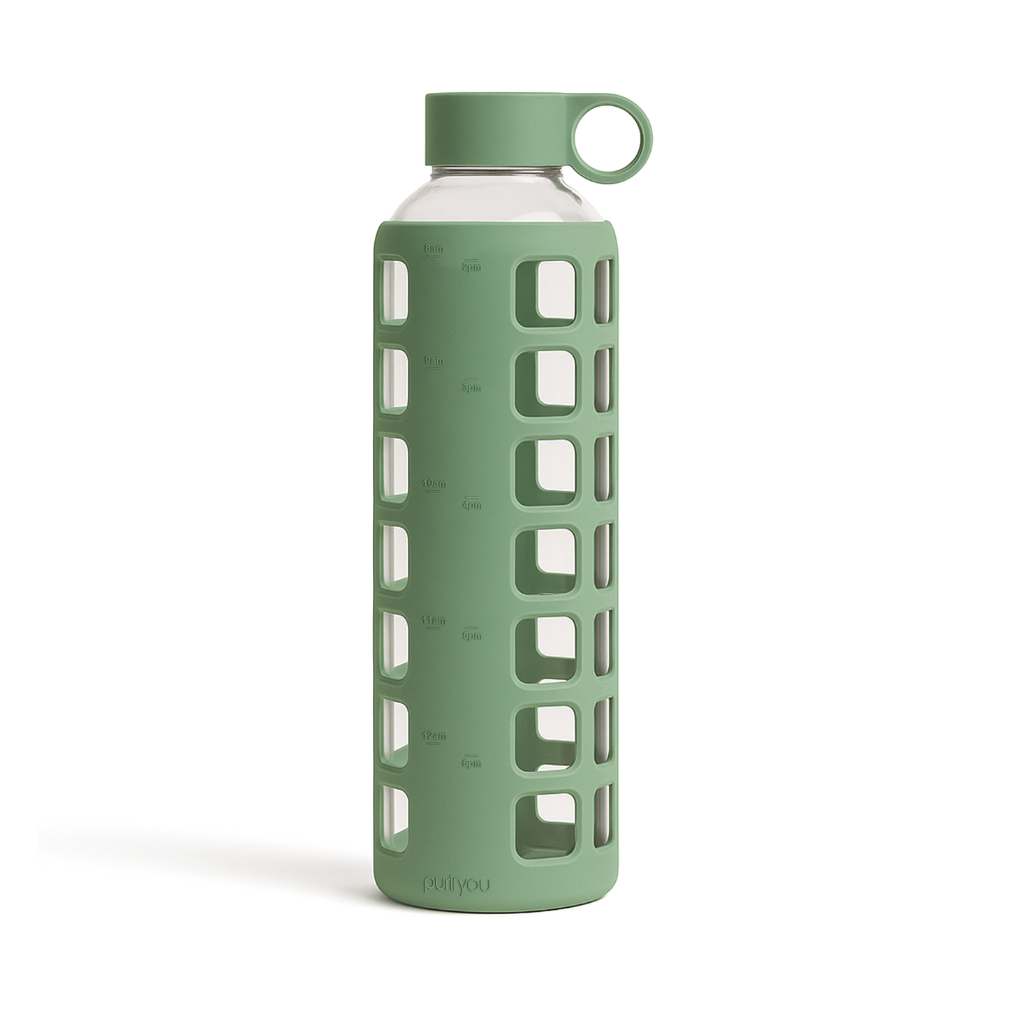 Glass Water Bottle with Silicone Sleeve & Time Markings