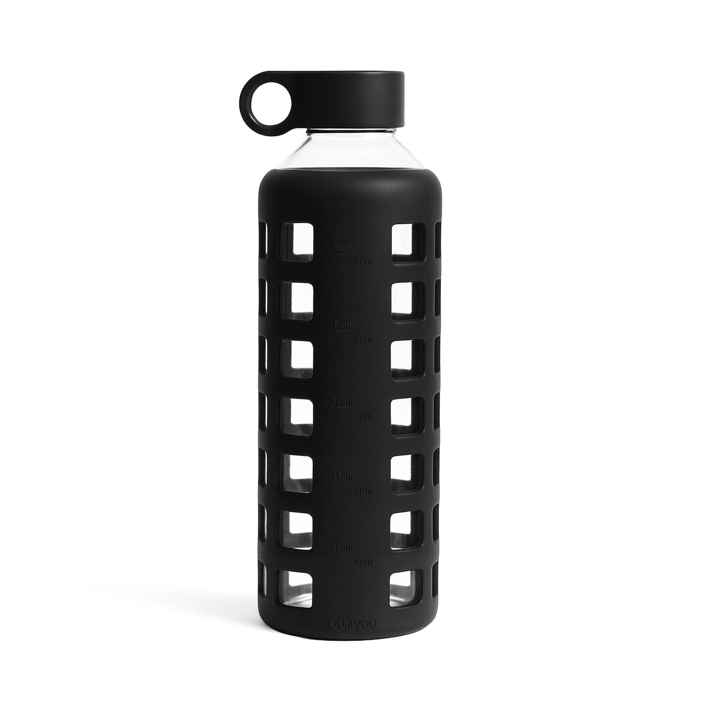 Glass Water Bottle with Silicone Sleeve & Time Markings