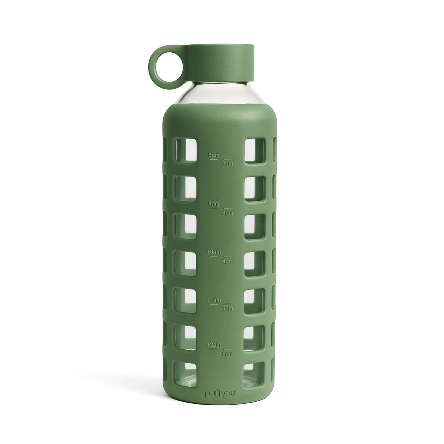 Glass Water Bottle with Silicone Sleeve & Time Markings