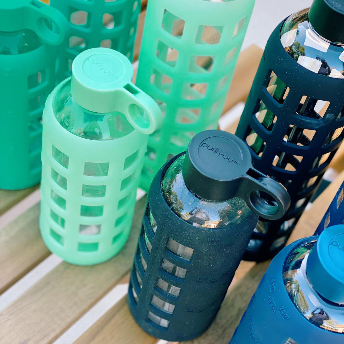 Glass Water Bottle with Silicone Sleeve & Time Markings