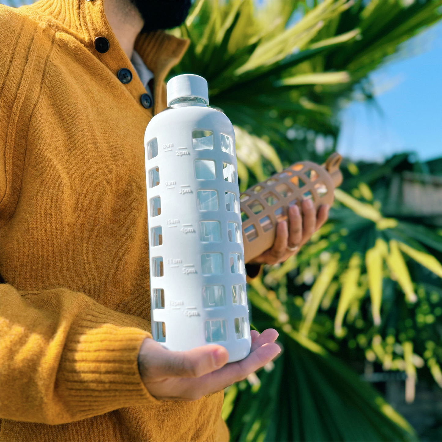 Glass Water Bottle with Silicone Sleeve & Time Markings