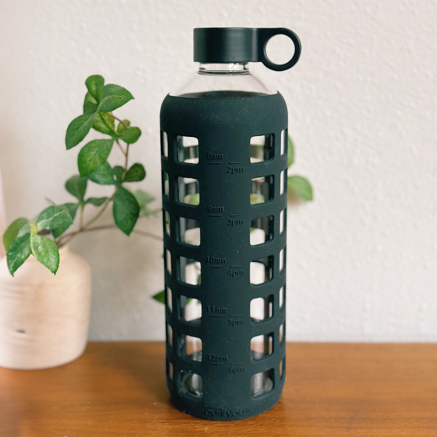 Glass Water Bottle with Silicone Sleeve & Time Markings