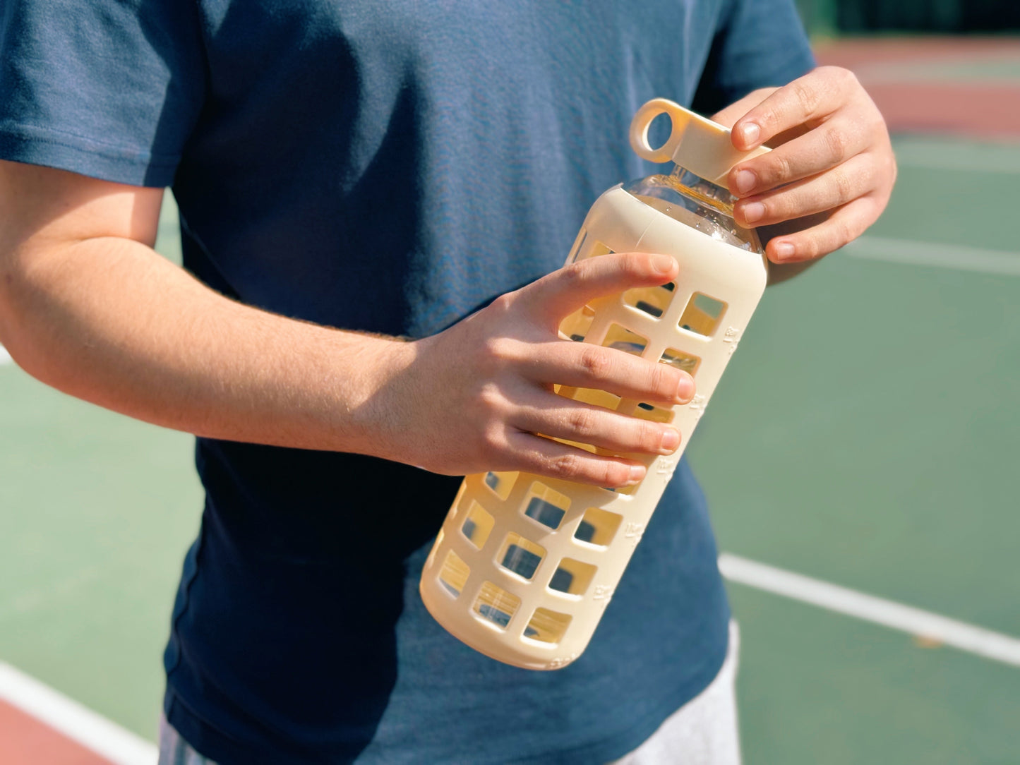 Glass Water Bottle with Silicone Sleeve & Time Markings