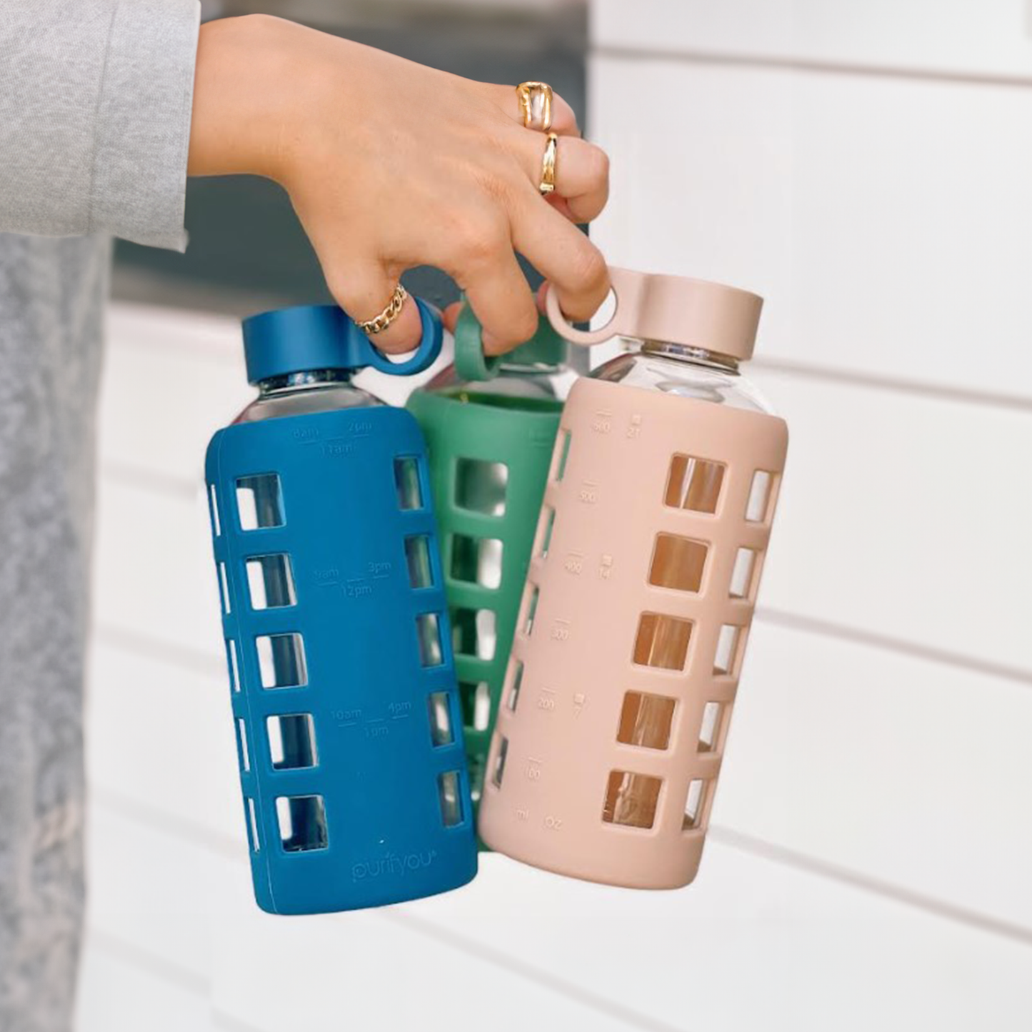Glass Water Bottle with Silicone Sleeve & Time Markings