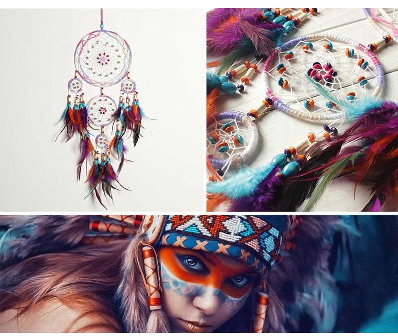 Handcrafted Dream Catcher Wind Chime with Feathers
